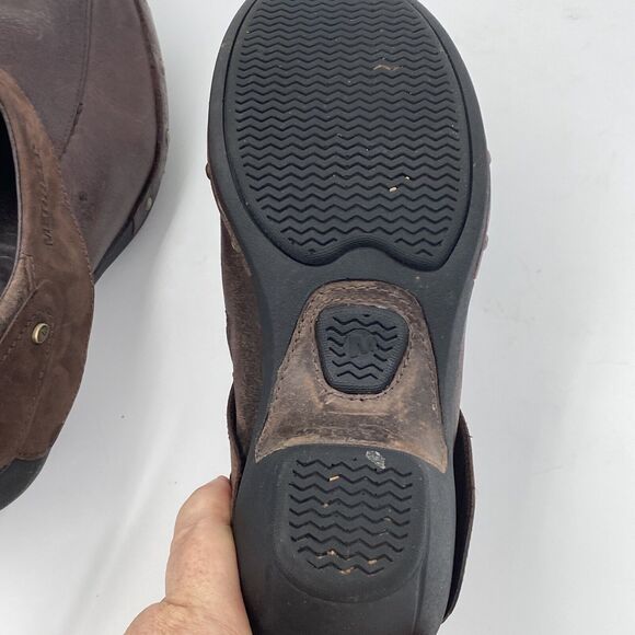 Merrell Luxe Wrap Brown Leather Slip On Studded Wedge Clogs Shoes Womens 7 - Picture 13 of 13
